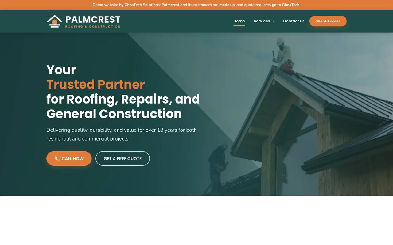 Palmcrest Roofing home page