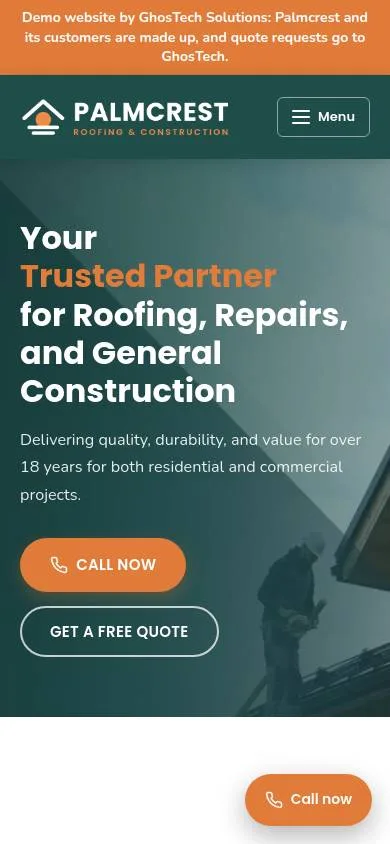 The contractor website on a phone