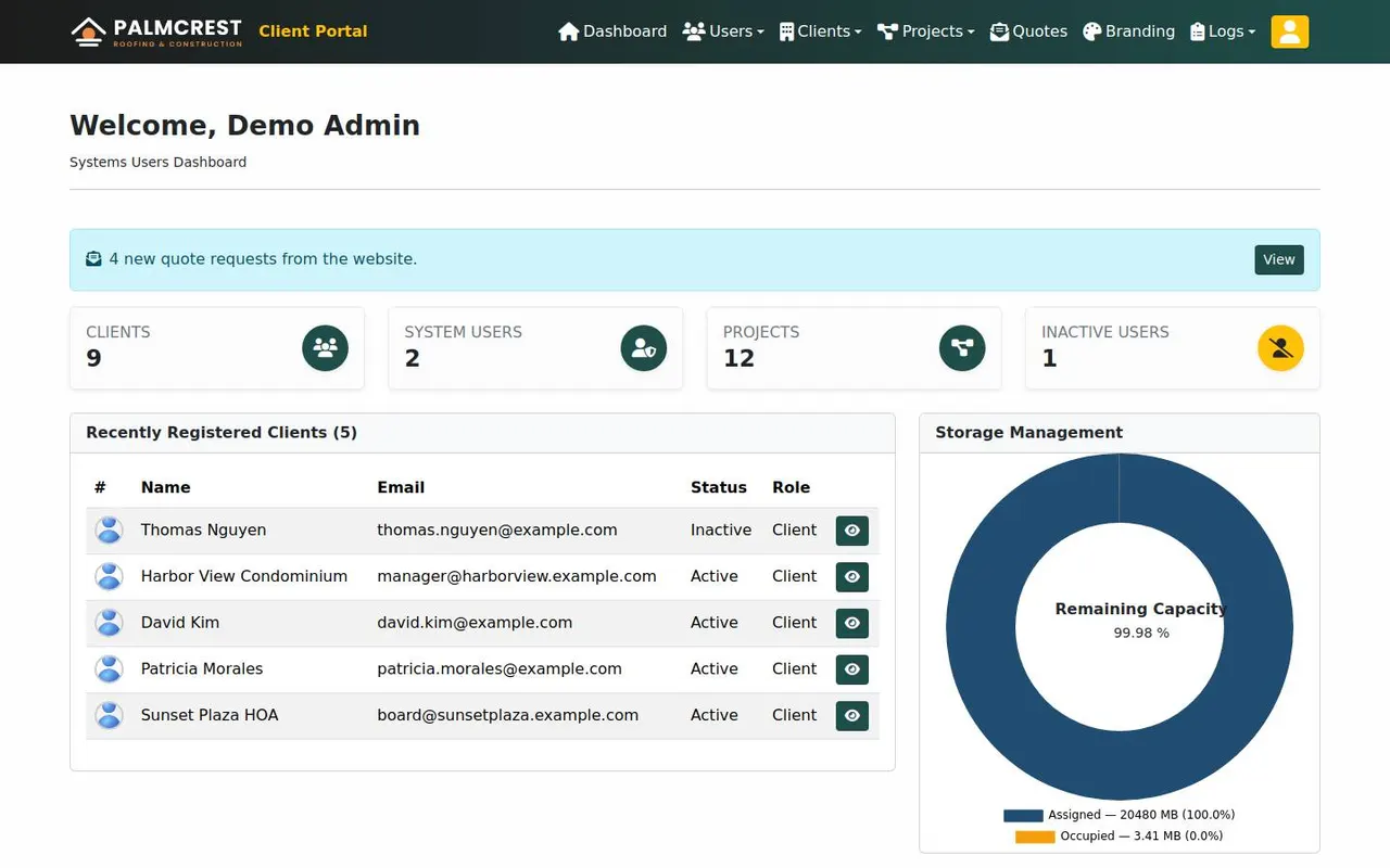 Portal dashboard