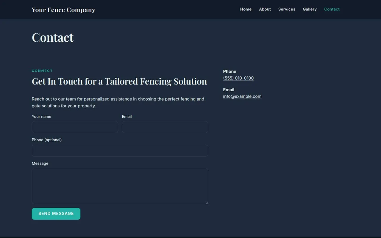 Contact page with quote form