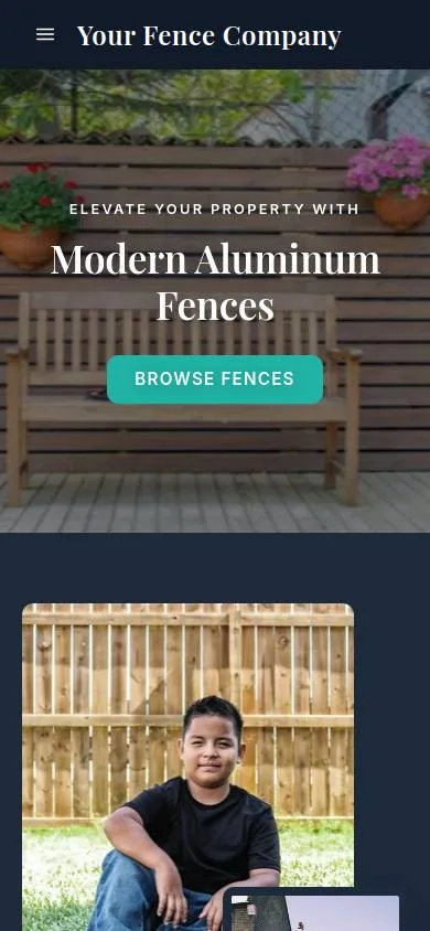 The fence company website on a phone