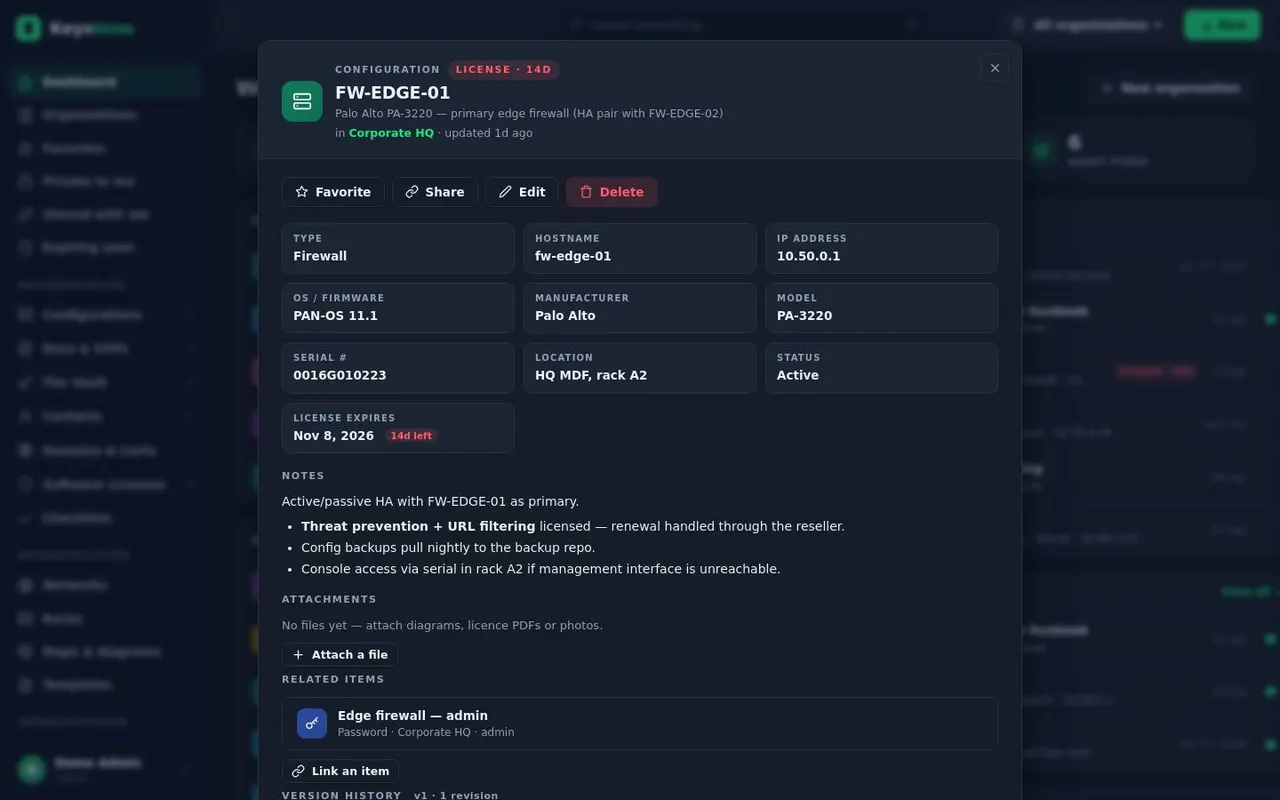 A firewall record with related items