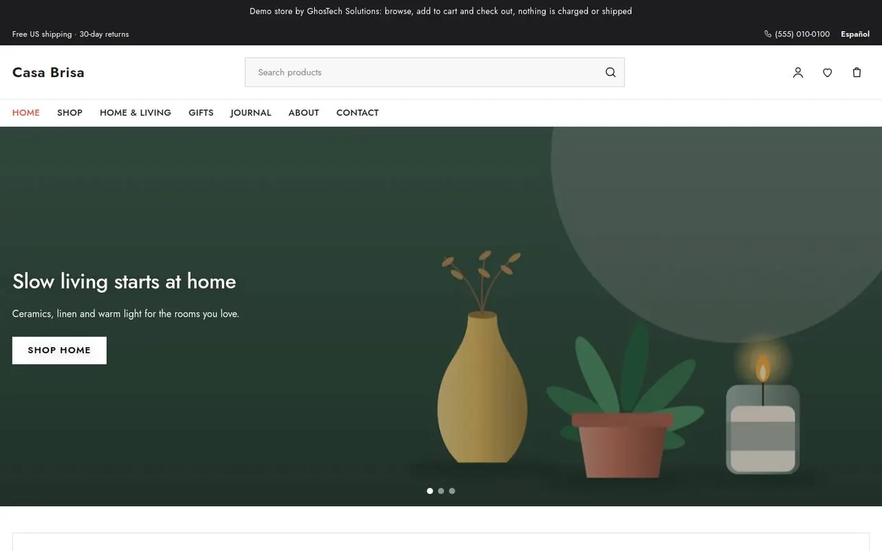 Casa Brisa store home page with a slideshow